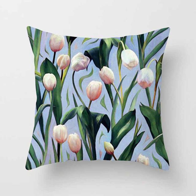 Vintage Flower Tropical Leaves Cushion Cover Axcestories