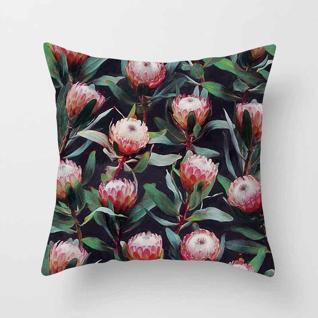 Vintage Flower Tropical Leaves Cushion Cover Axcestories