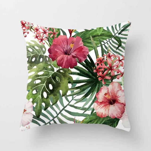 Vintage Flower Tropical Leaves Cushion Cover Axcestories