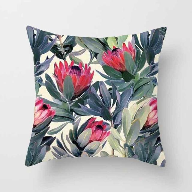 Vintage Flower Tropical Leaves Cushion Cover Axcestories
