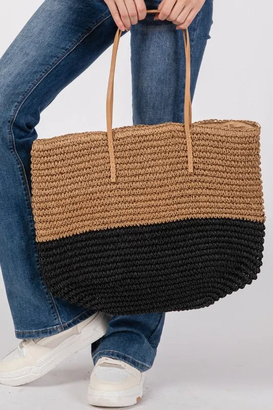 Fame Straw Braided Beach Tote Bag Axcestories
