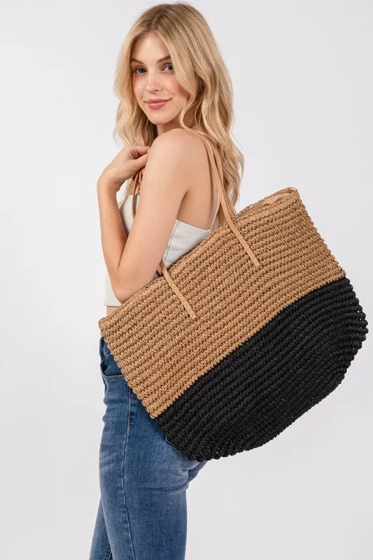 Fame Straw Braided Beach Tote Bag Axcestories