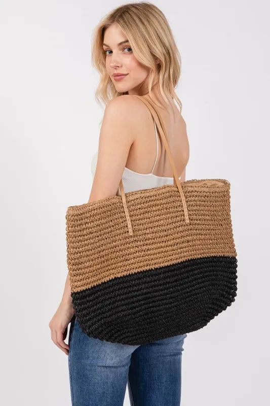 Fame Straw Braided Beach Tote Bag Axcestories