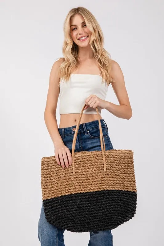Fame Straw Braided Beach Tote Bag Axcestories
