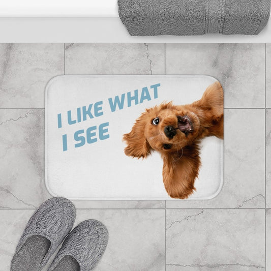 Funny Dog Looking Up Bath Mat Axcestories